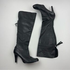 Lauren Ralph Lauren Knee High Heeled Boots Black Leather Women's Size 9.5 B
